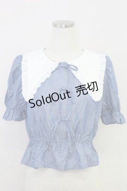 画像1: axes femme POETIQUE / ビッグフリル襟リボンブラウス  サックスＸ白 T-25-07-31-008-AX-BL-SA-ZT074