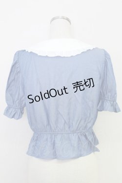 画像2: axes femme POETIQUE / ビッグフリル襟リボンブラウス  サックスＸ白 T-25-07-31-008-AX-BL-SA-ZT074