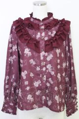 axes femme / レトロオーナメントバラ柄ブラウス  ワイン T-25-07-31-010-AX-BL-SA-ZT