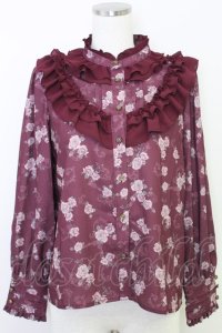 axes femme / レトロオーナメントバラ柄ブラウス  ワイン T-25-07-31-010-AX-BL-SA-ZT74