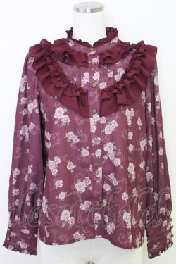 画像1: axes femme / レトロオーナメントバラ柄ブラウス  ワイン T-25-07-31-010-AX-BL-SA-ZT