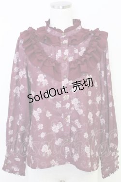 画像1: axes femme / レトロオーナメントバラ柄ブラウス  ワイン T-25-07-31-010-AX-BL-SA-ZT074