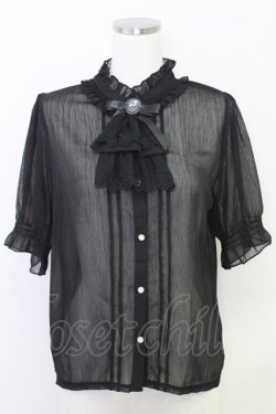 画像1: axes femme / カメオ×ジャボブローチ付ブラウス  ブラック T-25-07-31-011-AX-BL-SA-ZT