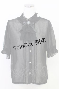 画像1: axes femme / カメオ×ジャボブローチ付ブラウス  ブラック T-25-07-31-011-AX-BL-SA-ZT074