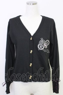 画像1: axes femme / 時計×歯車刺繍ニットカーディガン  ブラック T-25-07-31-012-AX-TO-SA-ZT