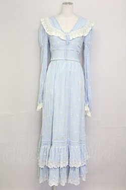 画像1: LACE MADE / フラワー刺繍長袖ワンピース M サックスＸ白 T-25-08-06-020-LO-OP-SA-ZT