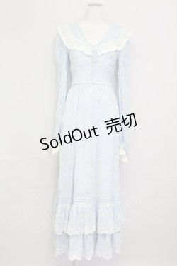 画像1: LACE MADE / フラワー刺繍長袖ワンピース M サックスＸ白 T-25-08-06-020-LO-OP-SA-ZI