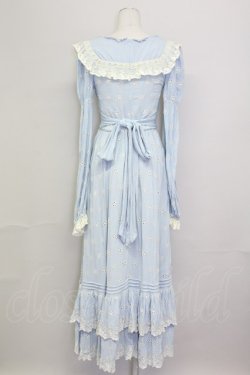 画像2: LACE MADE / フラワー刺繍長袖ワンピース M サックスＸ白 T-25-08-06-020-LO-OP-SA-ZT