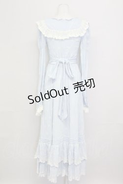 画像2: LACE MADE / フラワー刺繍長袖ワンピース M サックスＸ白 T-25-08-06-020-LO-OP-SA-ZI