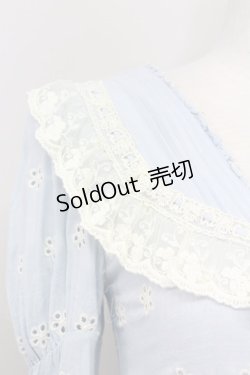 画像3: LACE MADE / フラワー刺繍長袖ワンピース M サックスＸ白 T-25-08-06-020-LO-OP-SA-ZI