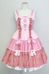 Angelic Pretty / ギンガム配色肩リボンジャンパースカート  濃ピンク×ピンク×アカ T-25-08-06-026-AP-OP-SA-ZT
