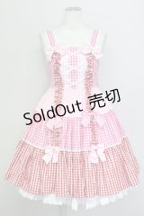Angelic Pretty / ギンガム配色肩リボンジャンパースカート  濃ピンク×ピンク×アカ T-25-08-06-026-AP-OP-SA-ZI