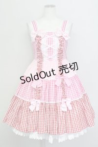 Angelic Pretty / ギンガム配色肩リボンジャンパースカート  濃ピンク×ピンク×アカ T-25-08-06-026-AP-OP-SA-ZI