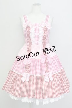 画像1: Angelic Pretty / ギンガム配色肩リボンジャンパースカート  濃ピンク×ピンク×アカ T-25-08-06-026-AP-OP-SA-ZI
