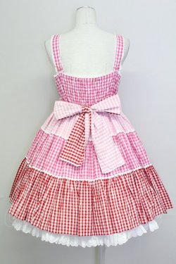 画像2: Angelic Pretty / ギンガム配色肩リボンジャンパースカート  濃ピンク×ピンク×アカ T-25-08-06-026-AP-OP-SA-ZT