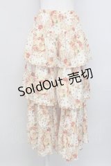 PINK HOUSE / ローズブーケ柄段々スカート  アイボリーＸレッドＸピンク T-25-08-06-031-LO-SK-SA-ZT