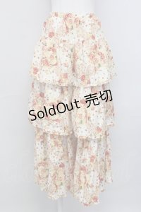 PINK HOUSE / ローズブーケ柄段々スカート  アイボリーＸレッドＸピンク T-25-08-06-031-LO-SK-SA-ZT