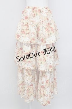 画像1: PINK HOUSE / ローズブーケ柄段々スカート  アイボリーＸレッドＸピンク T-25-08-06-031-LO-SK-SA-ZT