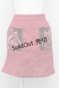 axes femme kawaii / 刺繍ポケットスカート M レッド T-25-08-06-033-AX-SK-SA-ZT