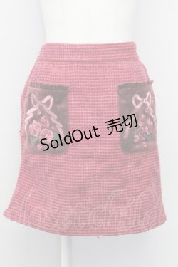 画像1: axes femme kawaii / 刺繍ポケットスカート M レッド T-25-08-06-033-AX-SK-SA-ZT