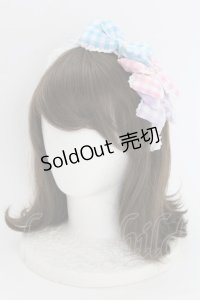 Angelic Pretty / ギンガム配色ぷくぷくリボンカチューシャ  サックス×ピンク×ラベンダー T-25-08-06-045-AP-AC-SA-ZI
