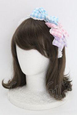 画像1: Angelic Pretty / ギンガム配色ぷくぷくリボンカチューシャ  サックス×ピンク×ラベンダー T-25-08-06-045-AP-AC-SA-ZT