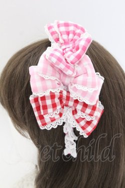 画像2: Angelic Pretty / ギンガム配色ぷくぷくリボンカチューシャ  濃ピンク×ピンク×アカ T-25-08-06-046-AP-AC-SA-ZT