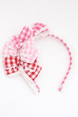 画像3: Angelic Pretty / ギンガム配色ぷくぷくリボンカチューシャ  濃ピンク×ピンク×アカ T-25-08-06-046-AP-AC-SA-ZT