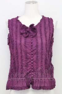 PINK HOUSE / 縦ピコフリルノースリーブブラウス  パープル T-25-08-06-008-LO-BL-SA-ZI