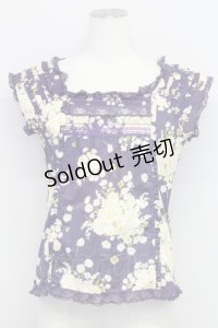 PINK HOUSE / 薔薇ブーケプリントノースリーブブラウス  パープル T-25-08-06-010-LO-BL-SA-ZI