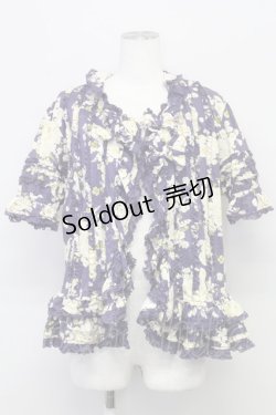画像1: PINK HOUSE / 薔薇ブーケプリント半袖ブラウス  パープル T-25-08-06-011-LO-BL-SA-ZT