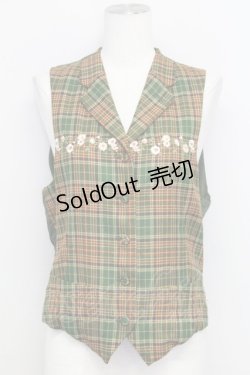 画像1: PINK HOUSE / フラワー刺繍チェックベスト  グリーンＸブラウン T-25-08-06-012-LO-TO-SA-ZI