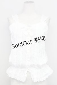 PINK HOUSE / 縦ピンタック&ピコフリルノースリーブブラウス  白 T-25-08-06-002-LO-BL-SA-ZI