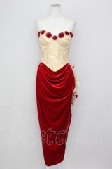 LACE MADE / 「スペイン野薔薇」コルセットドレス M ゴールドＸ赤 T-25-08-06-016-LO-OP-SA-ZT