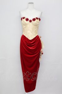 LACE MADE / 「スペイン野薔薇」コルセットドレス M ゴールドＸ赤 T-25-08-06-016-LO-OP-SA-ZI