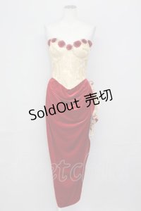 LACE MADE / 「スペイン野薔薇」コルセットドレス M ゴールドＸ赤 T-25-08-06-016-LO-OP-SA-ZI