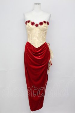 画像1: LACE MADE / 「スペイン野薔薇」コルセットドレス M ゴールドＸ赤 T-25-08-06-016-LO-OP-SA-ZT