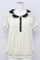 axes femme / リボンプルオーバー  オフｘ黒 T-25-08-09-013-AX-TO-HR-ZT