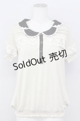 axes femme / リボンプルオーバー  オフｘ黒 T-25-08-09-013-AX-TO-HR-ZT492