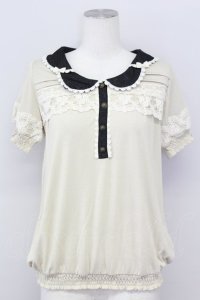 axes femme / リボンプルオーバー  オフｘ黒 T-25-08-09-013-AX-TO-HR-ZT492