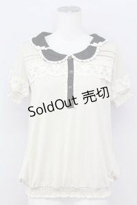 axes femme / リボンプルオーバー  オフｘ黒 T-25-08-09-013-AX-TO-HR-ZT492