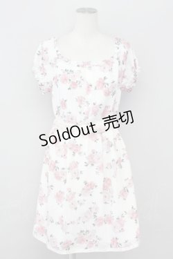 画像1: LODISPOTTO / シフォン花柄ワンピース  白ｘピンク T-25-08-09-016-LO-OP-AS-ZT492