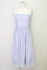 Jane Marple /Marine Stripe　scallop EMB dress  ブルー T-25-08-10-033-JM-OP-ET-ZT