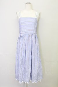 Jane Marple /Marine Stripe　scallop EMB dress  ブルー T-25-08-10-033-JM-OP-ET-ZS