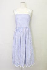 画像1: Jane Marple /Marine Stripe　scallop EMB dress  ブルー T-25-08-10-033-JM-OP-ET-ZT350 (1)