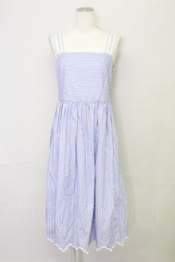 画像1: Jane Marple /Marine Stripe　scallop EMB dress  ブルー T-25-08-10-033-JM-OP-ET-ZT