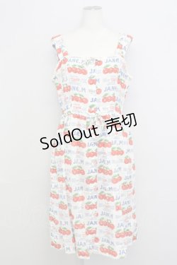 画像1: Jane Marple / チェリーボンボンスクエアワンピース  白 T-25-08-10-017-JM-OP-AS-ZT