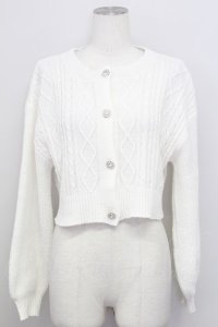axes femme POETIQUE / ビジューボタンショートカーディガン  ホワイト T-25-08-12-001-AX-TO-SA-ZT