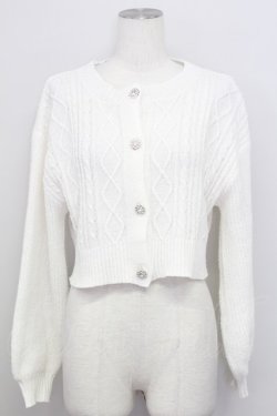 画像1: axes femme POETIQUE / ビジューボタンショートカーディガン  ホワイト T-25-08-12-001-AX-TO-SA-ZT