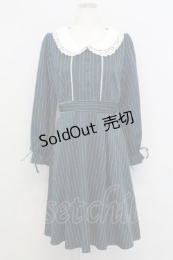 画像1: axes femme POETIQUE / レース襟ストライプ長袖ワンピース  グリーンＸ白 T-25-08-12-023-AX-OP-SA-ZI